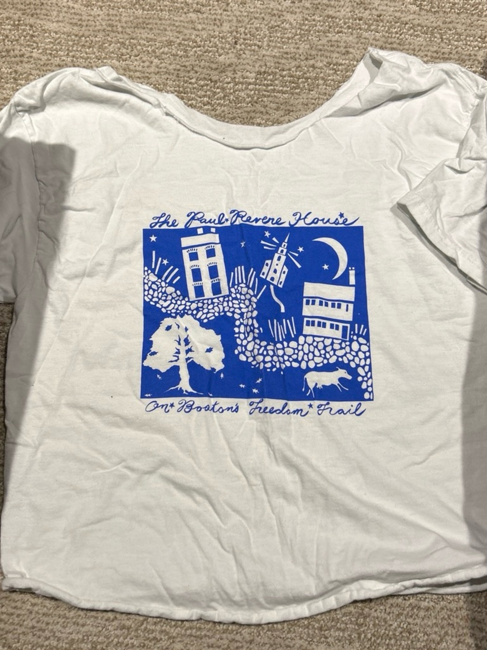 Gildan White Crop Top with Blue Freedom Trail Graphic